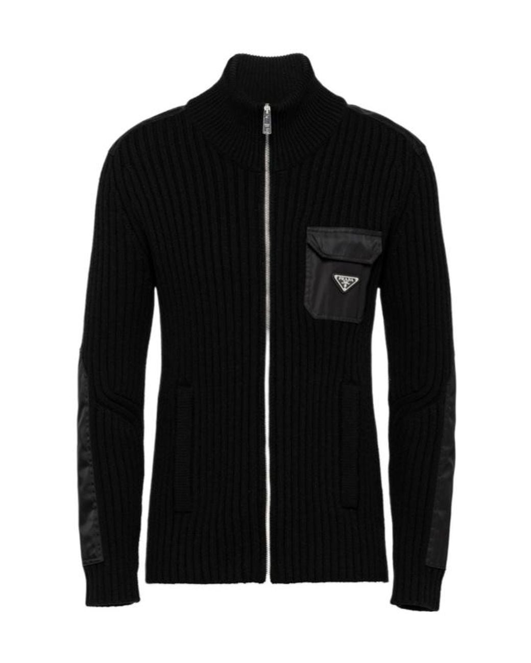 Prada Black Wool And Cashmere Cardigan With Re-Nylon Details for men