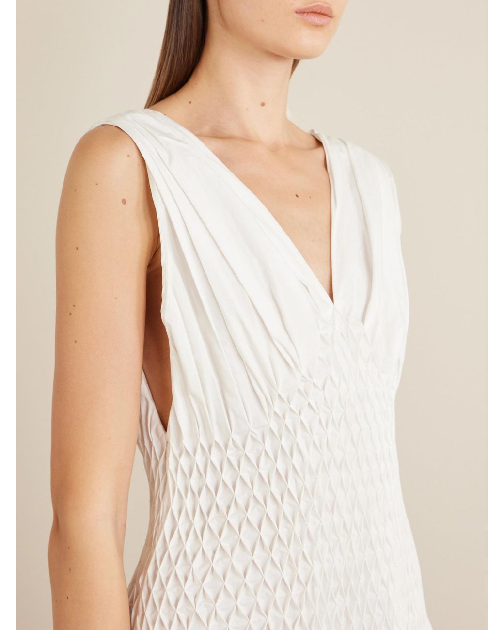 Khaite White Ruched Cotton-Poplin Midi Dress