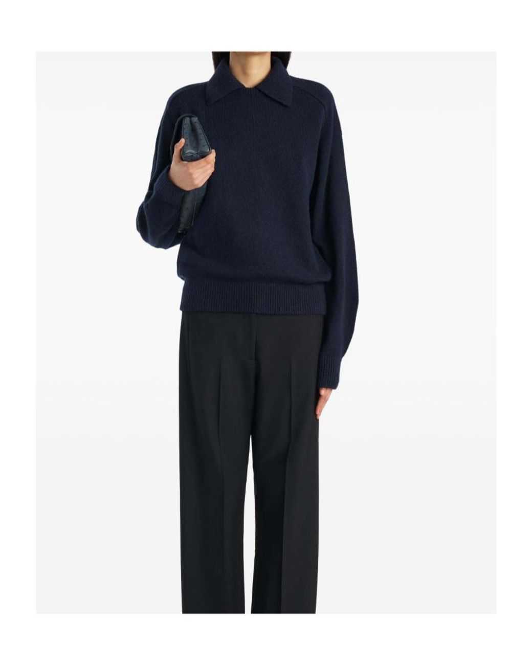 Khaite Blue Jackson Long-Sleeved Knitted Polo Shirt