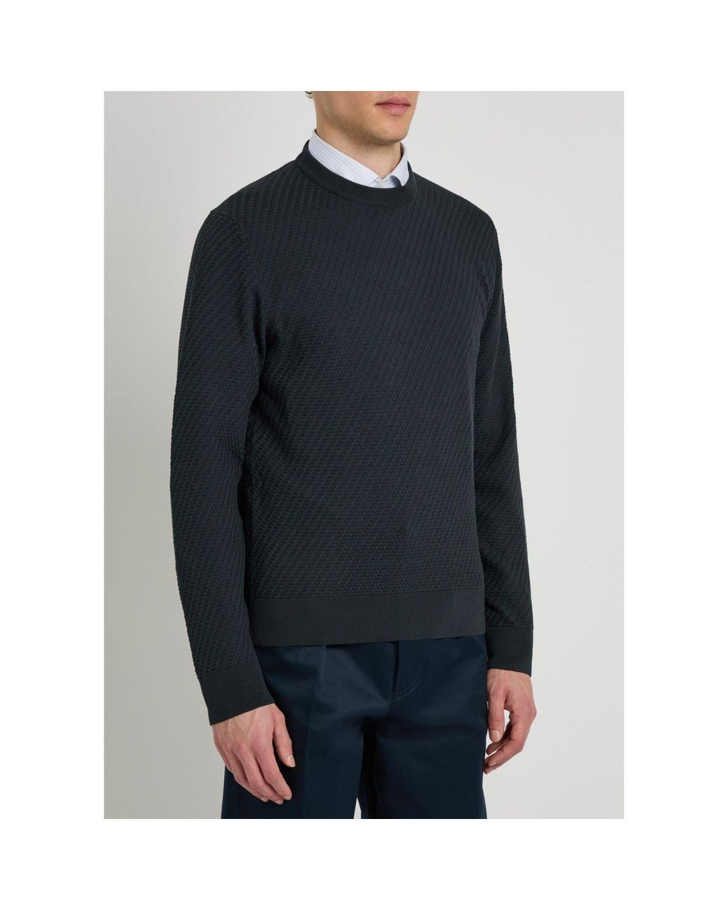Canali Blue Cotton And Wool Mixed Knitted Sweater for men