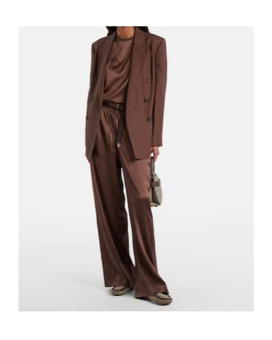Brunello Cucinelli Brown Silk-Blend Satin Wide-Leg Pants