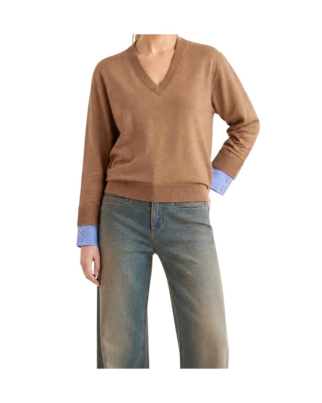Liu Jo Brown Ribbed V-Neck Sweater