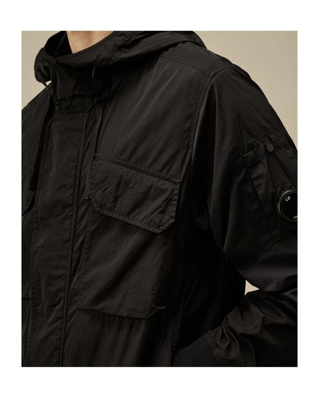 C P Company Black Hooded Utility Jacket for men