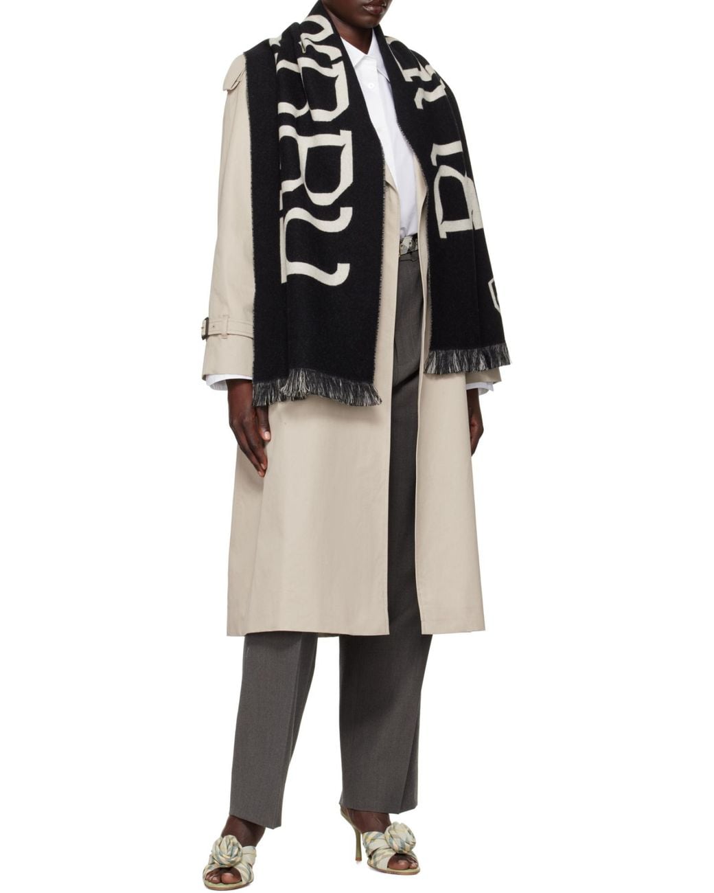 Burberry Black Logo Jacquard Frayed-Edge Scarf for men