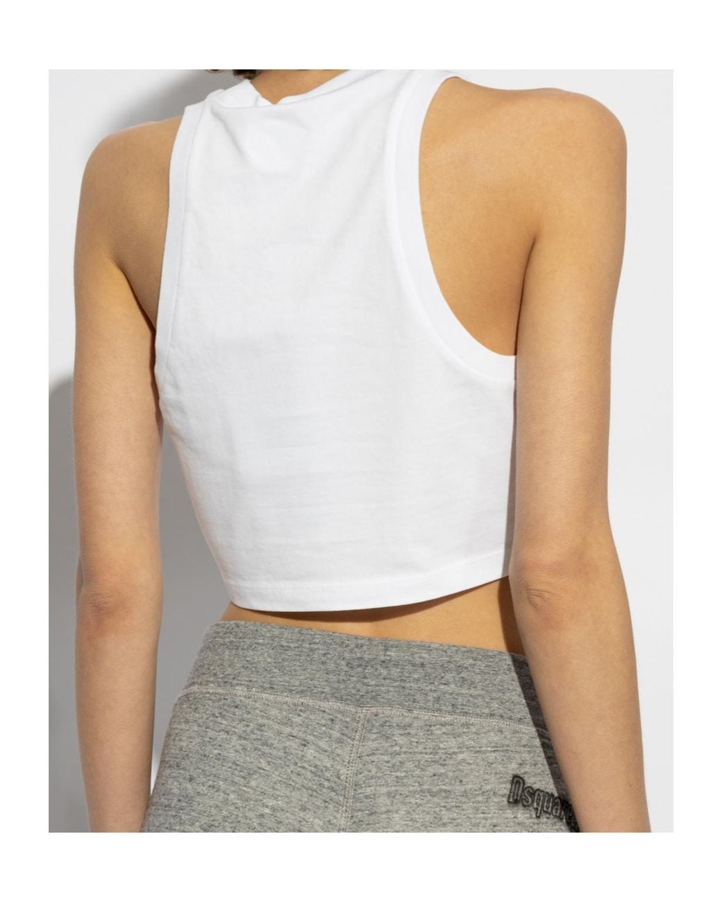 DSquared² White Icon Printed Cropped Tank Top