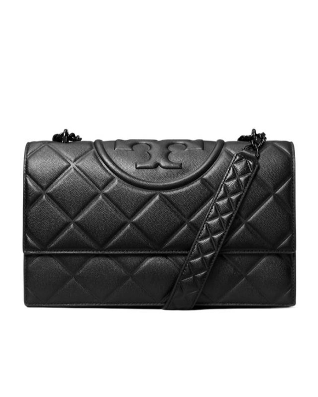 Tory Burch Black Small Fleming Polished-Grain Convertible Shoulder Bag