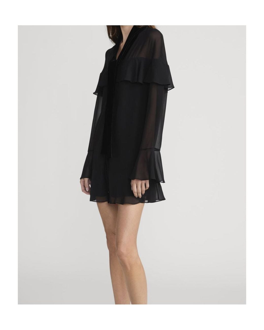 FRAME Black Ruffled-Details Tie-Neck Dress