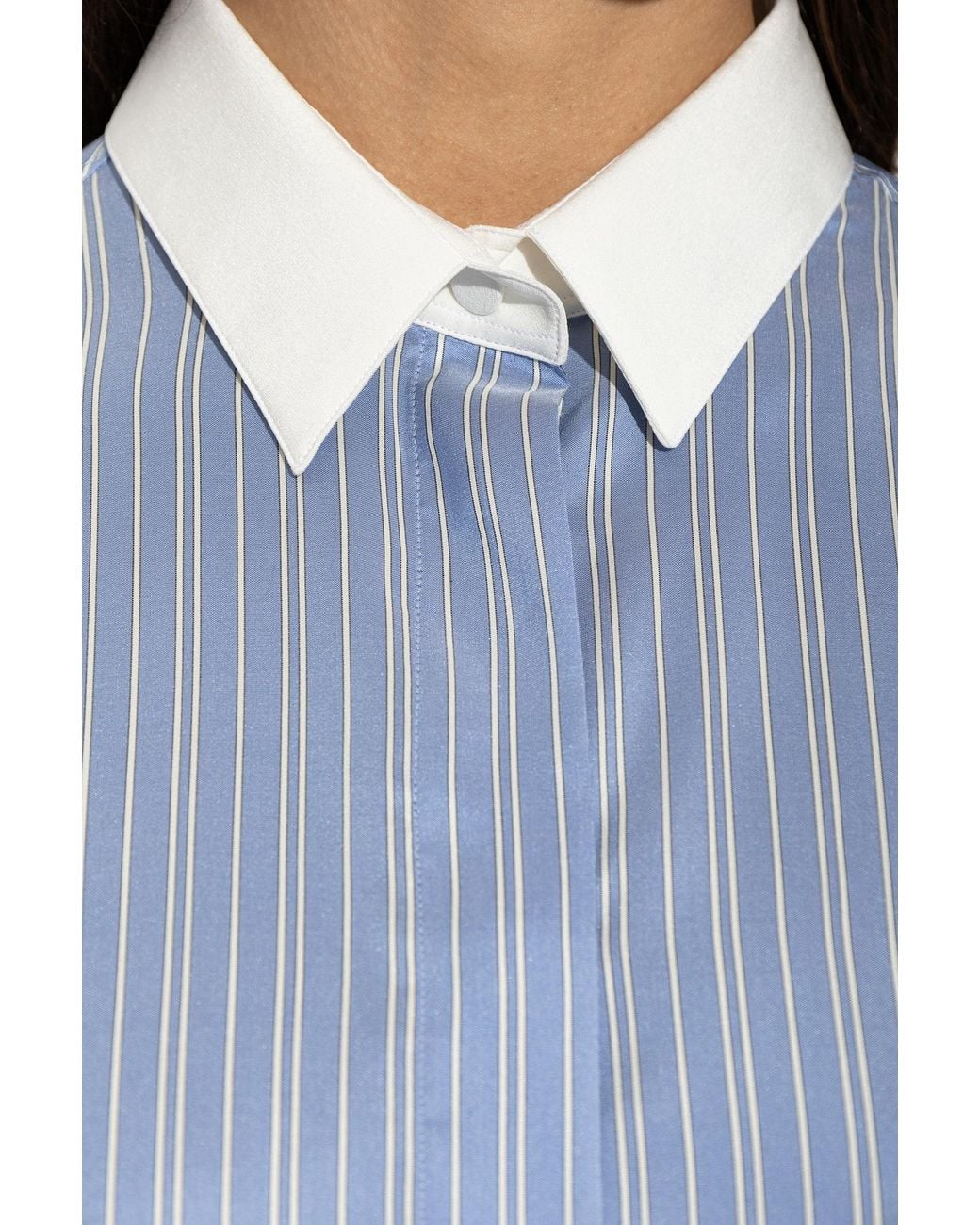 Tom Ford Blue Contrast Collar Striped Shirt