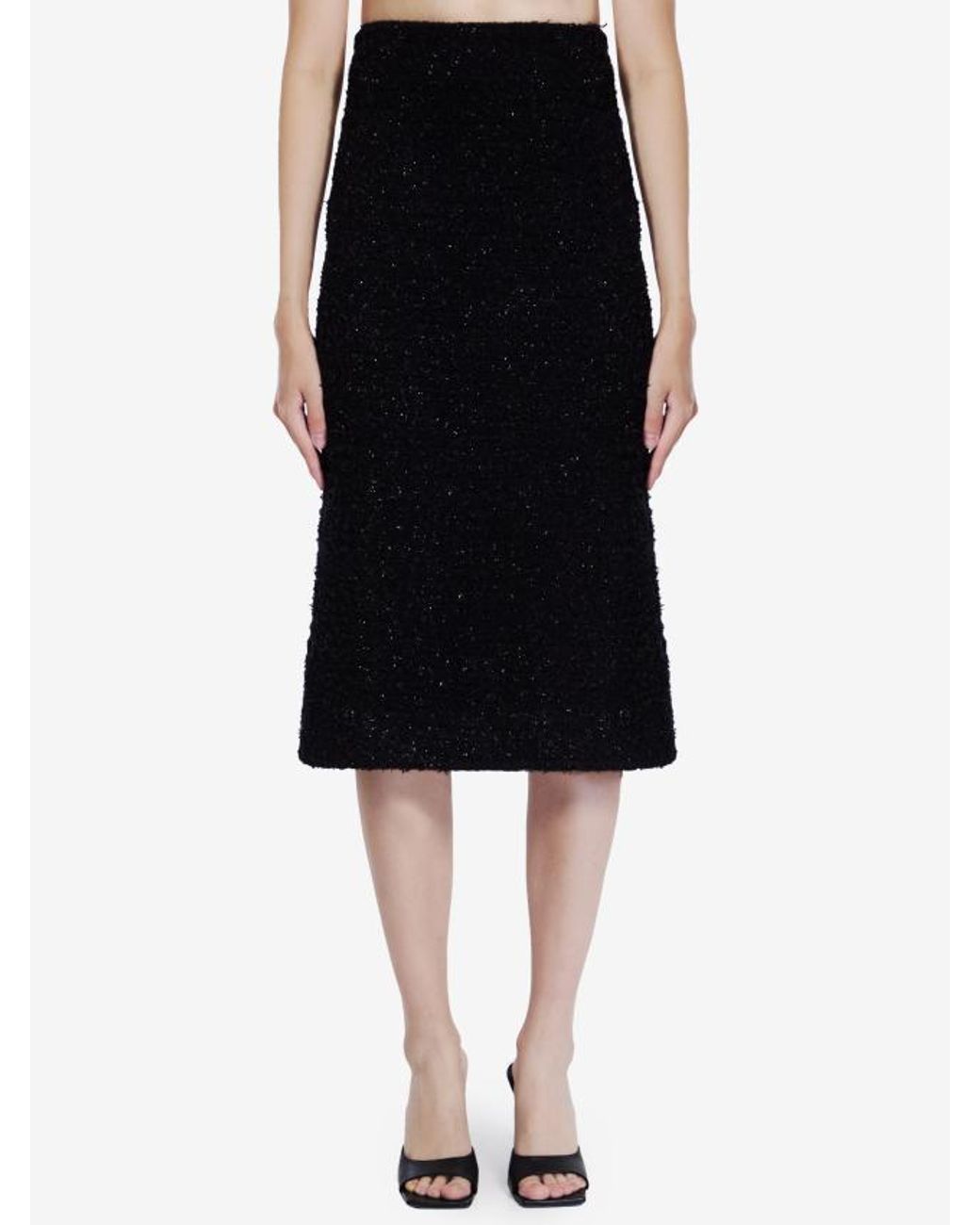 Balenciaga Black Tweed Midi Skirt