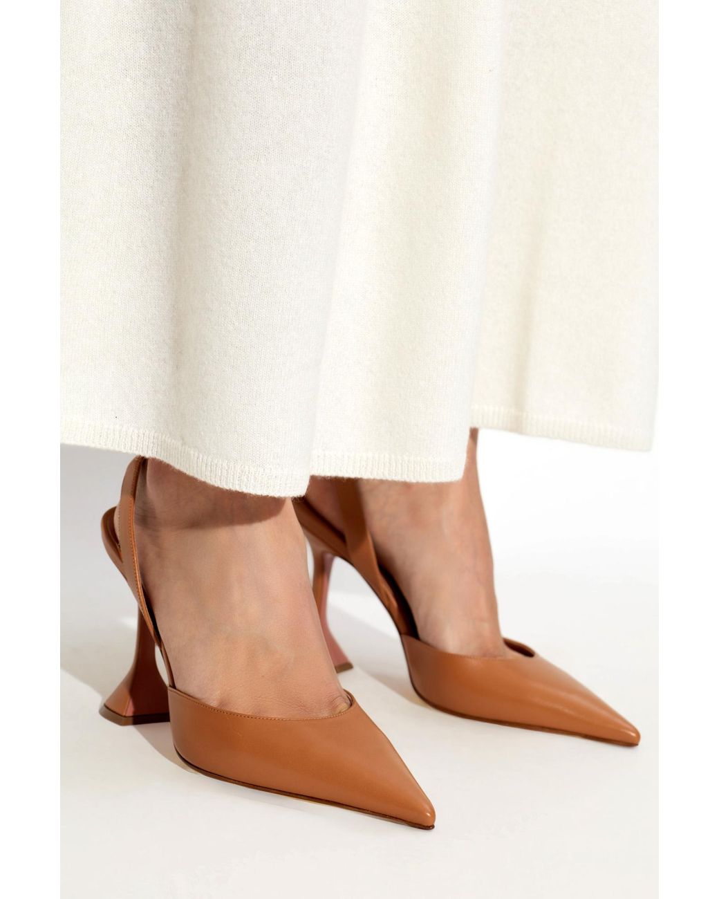 AMINA MUADDI Brown Pointed-Toe Ankle-Wrap High Heels