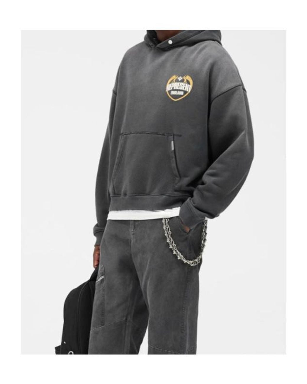 Represent Gray Apos;S Legacy Angel Border Logo Cotton Hoodie for men