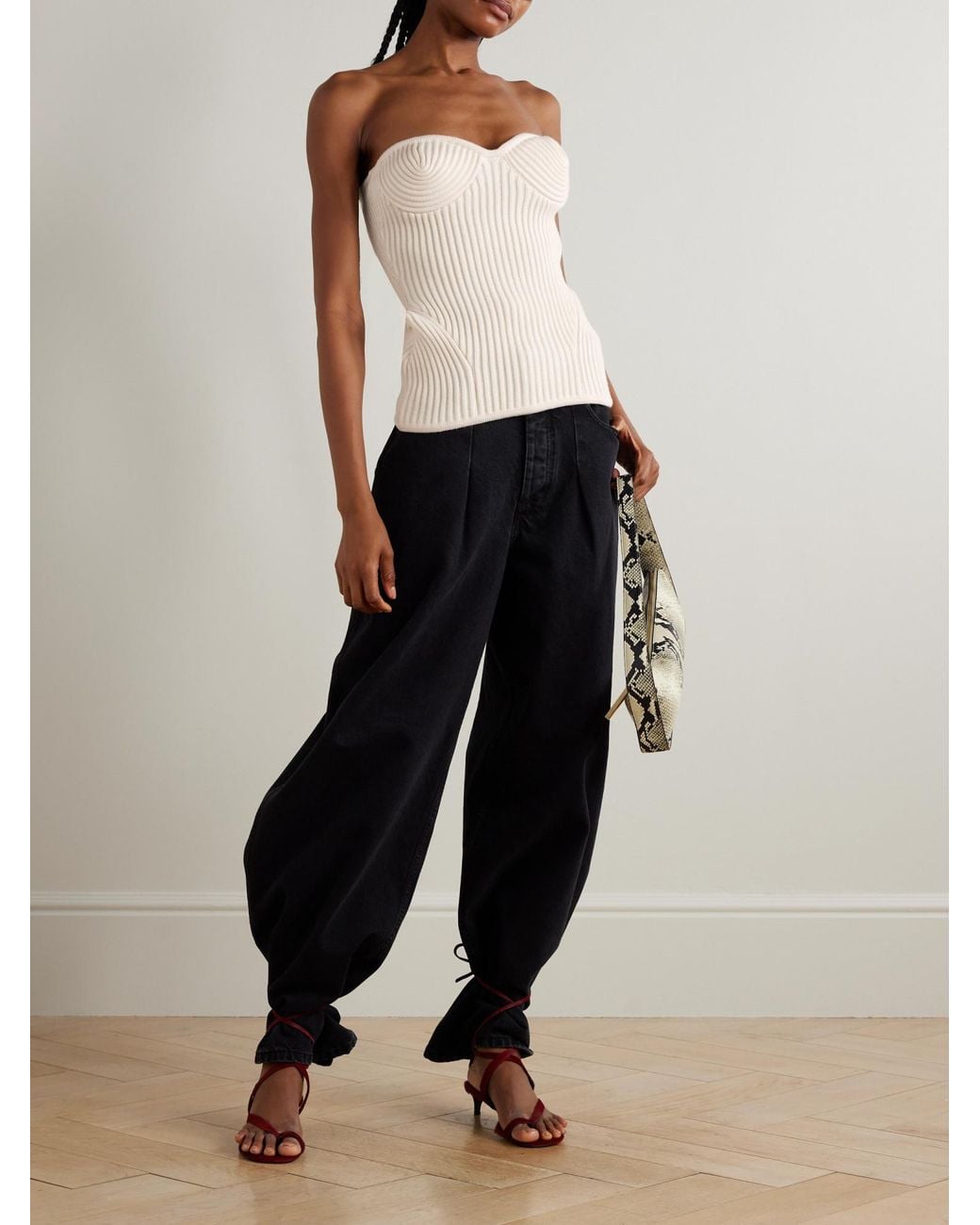 Jean Paul Gaultier Natural Paneled Ribbed Wool-Blend Bustier Top