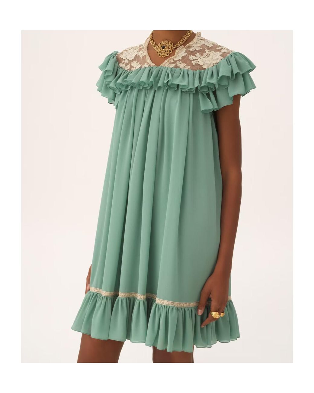 Chloé Green Short-Sleeve Mini Dress