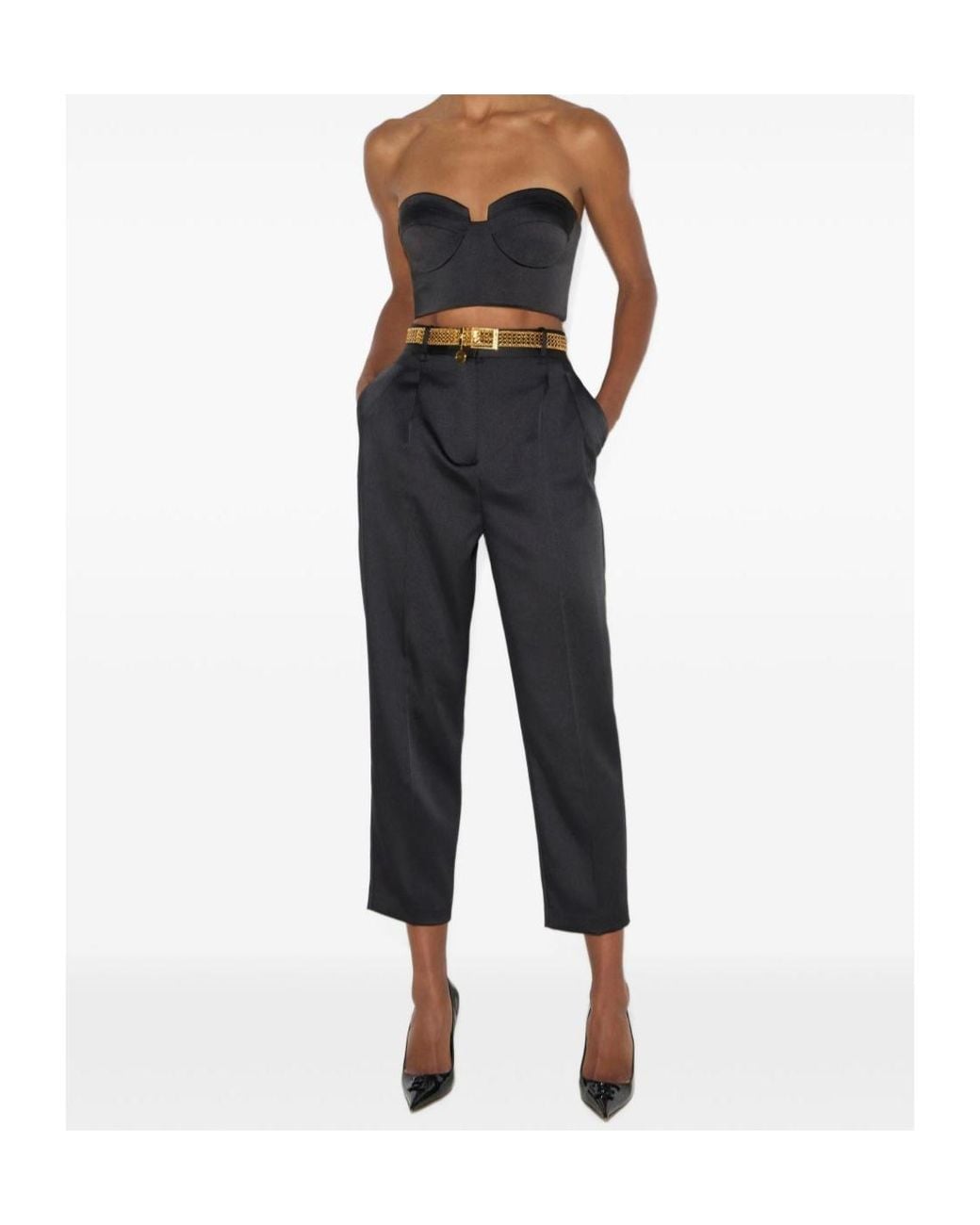 Elisabetta Franchi Black Off-Shoulder Bustier Top
