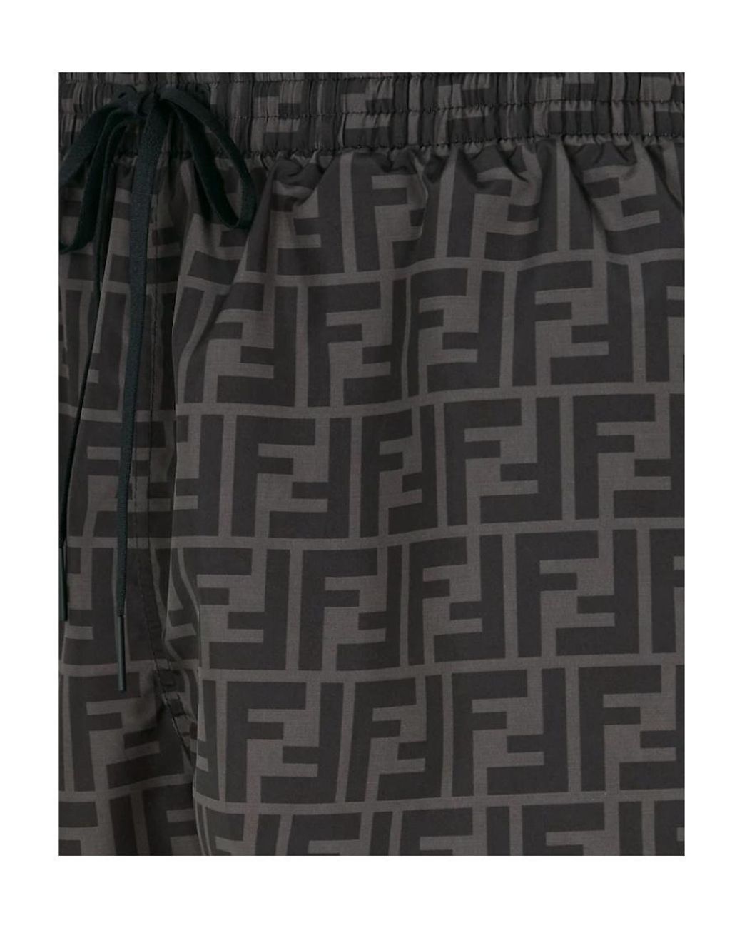 Fendi Gray Logo Detailed Drawstring Swim Shorts for men