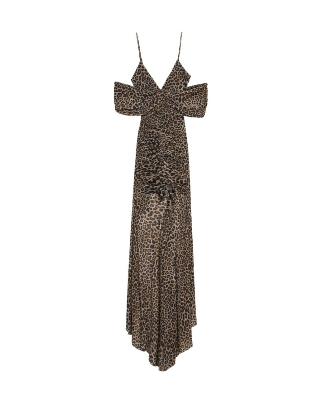 Blumarine Brown Leopard-Print Brooch-Detail Maxi Dress