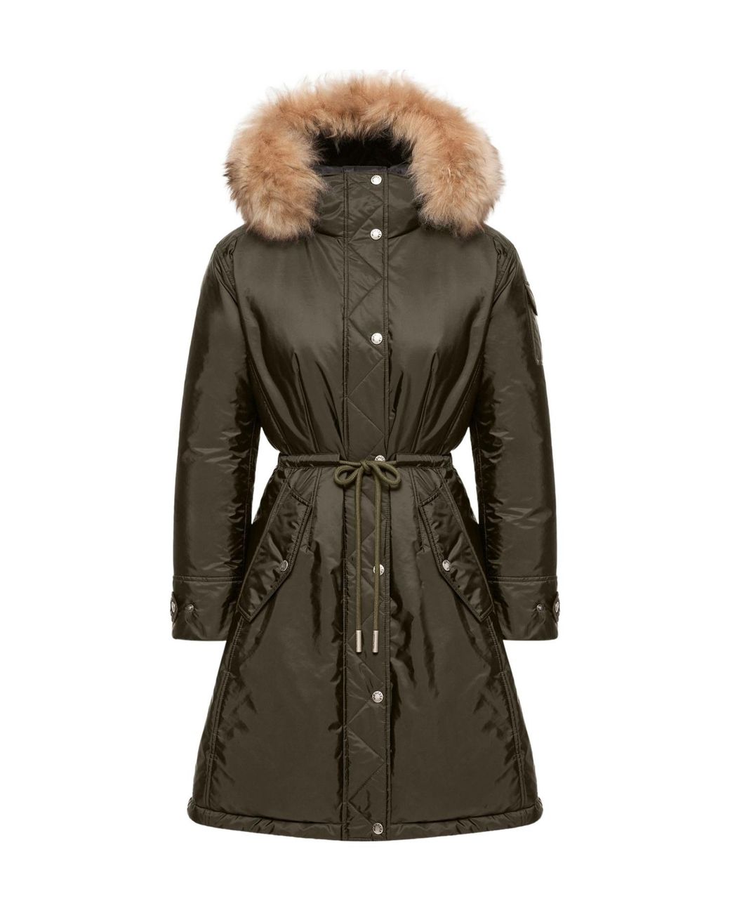 Moncler Green Moustique Fur-Trim Down Jacket