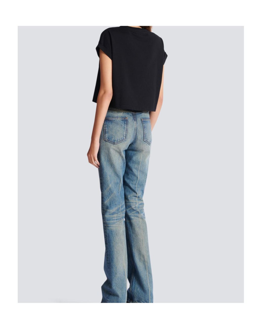 Balmain Black Logo Printed Cropped T-Shirt