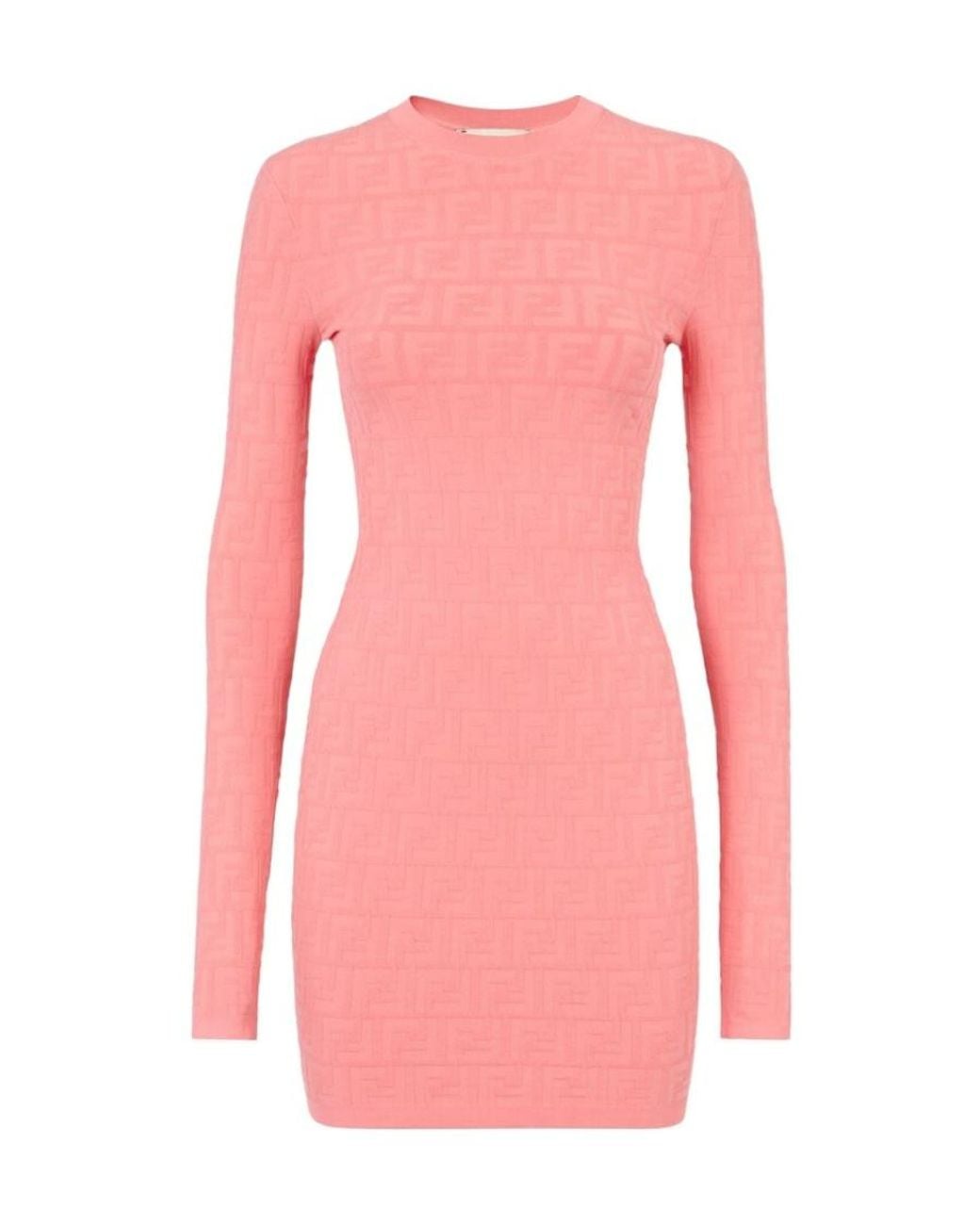 Fendi Pink Ff Motif Long-Sleeved Dress
