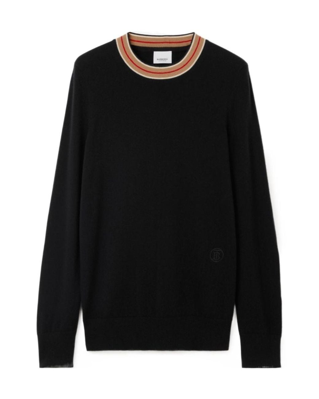 Burberry Black Stripe Detailed Logo Embroidered Jumper