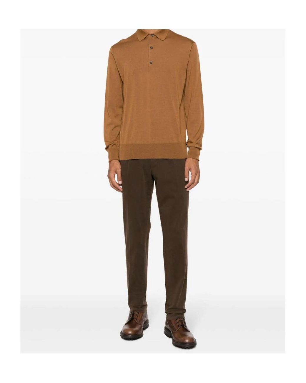 Peserico Brown Waist-Tab Cotton Trousers for men
