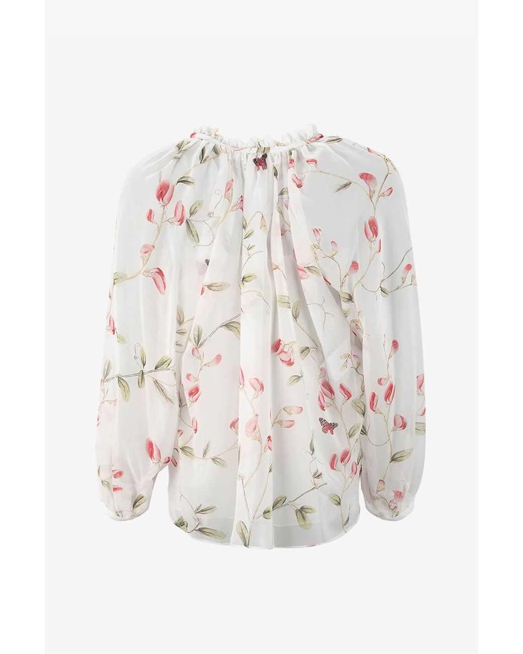 Giambattista Valli White Carnation-Print Ruffled Shirt