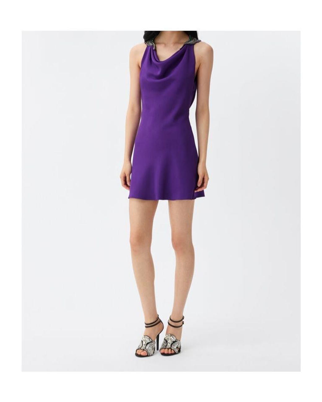 Versace Purple Embroidered Silk Mini Dress
