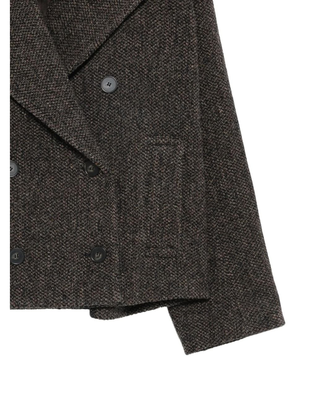 Soeur Black Cropped Double-Breasted Wool Blazer