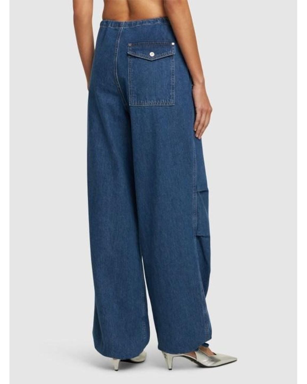 Dion Lee Blue Wide-Leg Denim Trousers With Elastic Waist