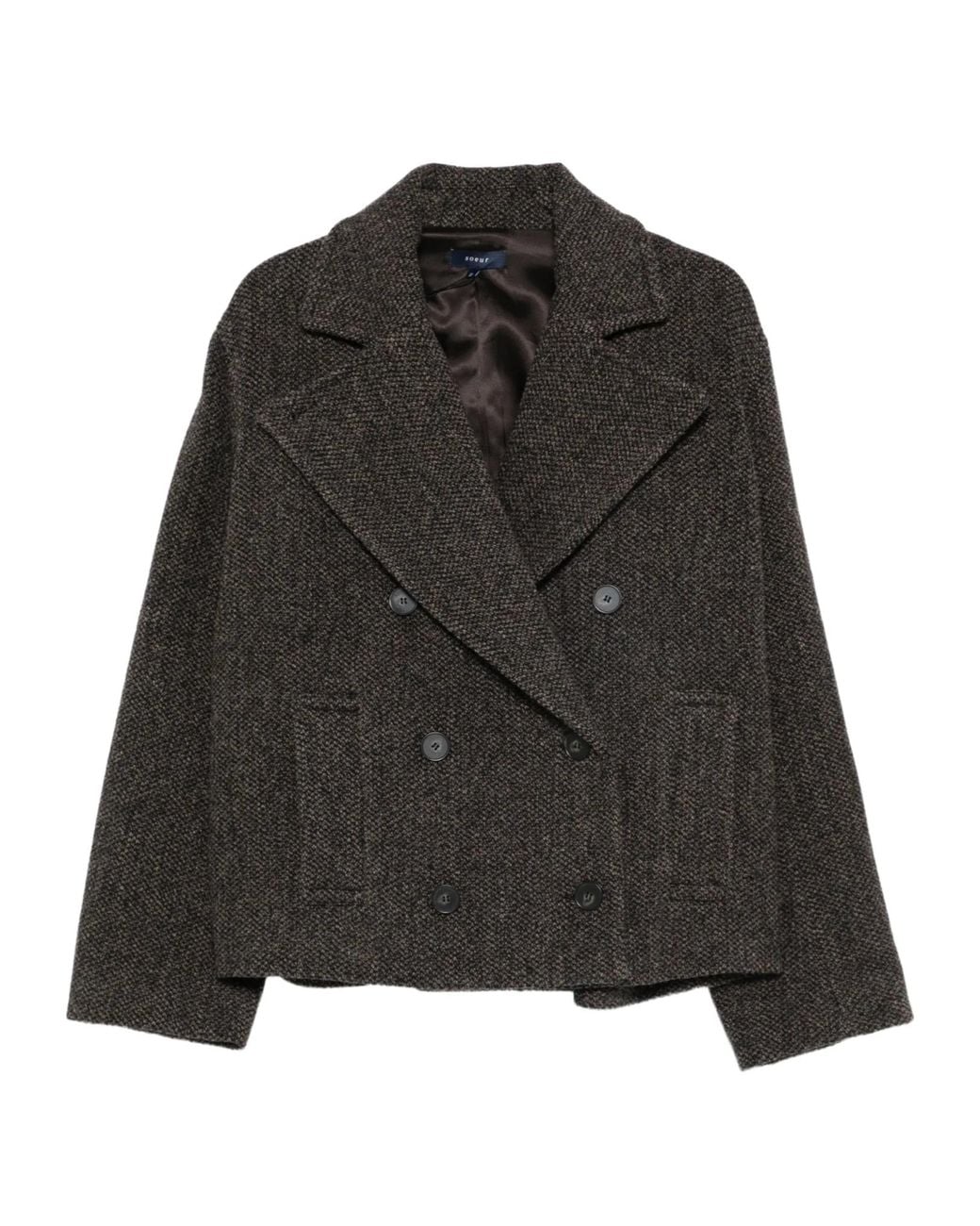 Soeur Black Cropped Double-Breasted Wool Blazer