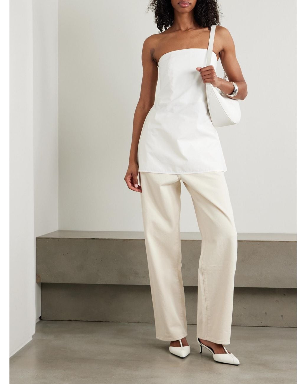 Rohe White Peplum Cotton-Poplin Bustier Top