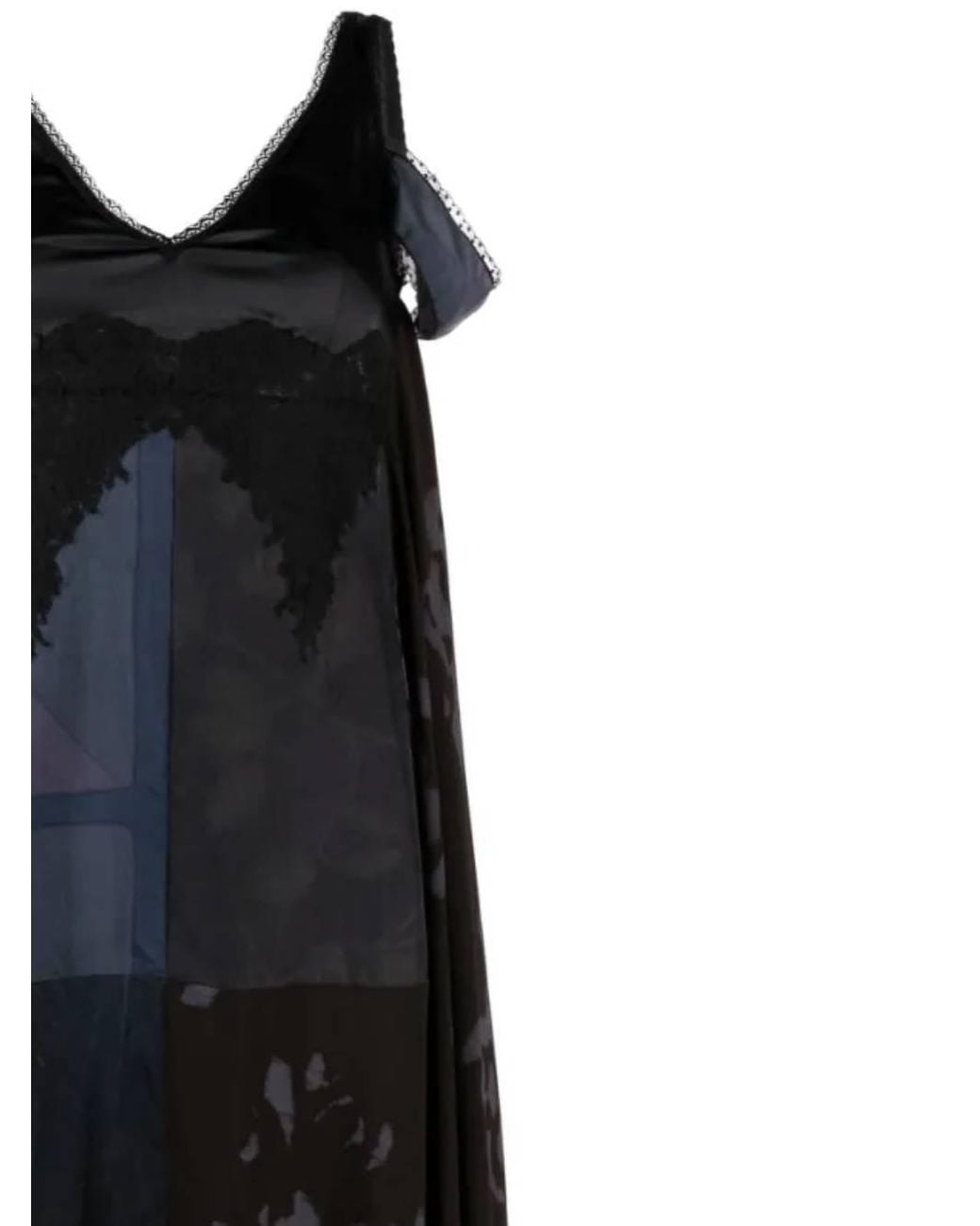 MARINE SERRE Black Lace-Detailed V-Neck Midi Dress