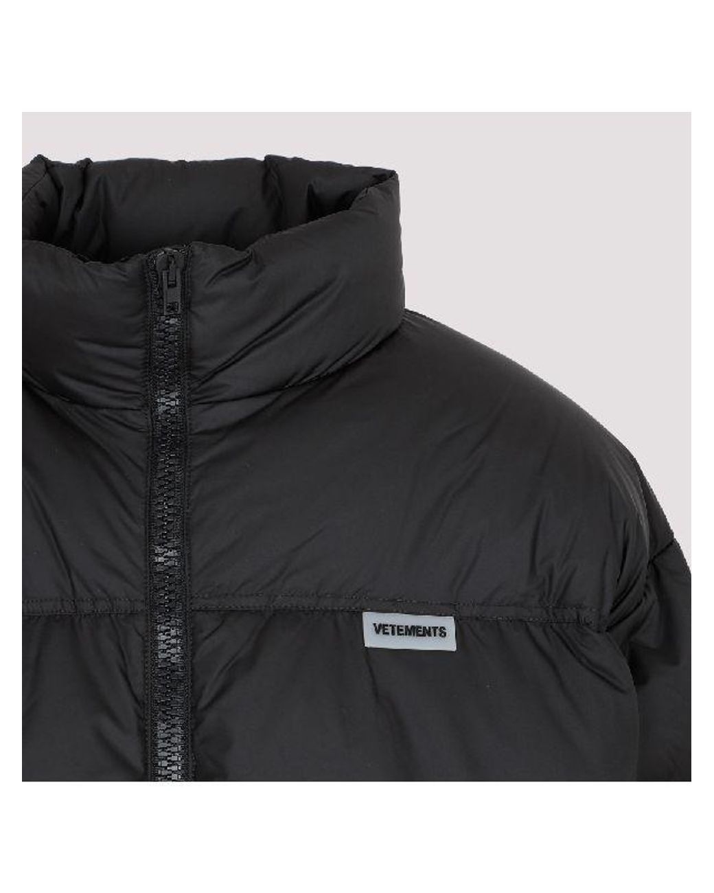 Vetements Black Logo-Patch Padded Coat for men