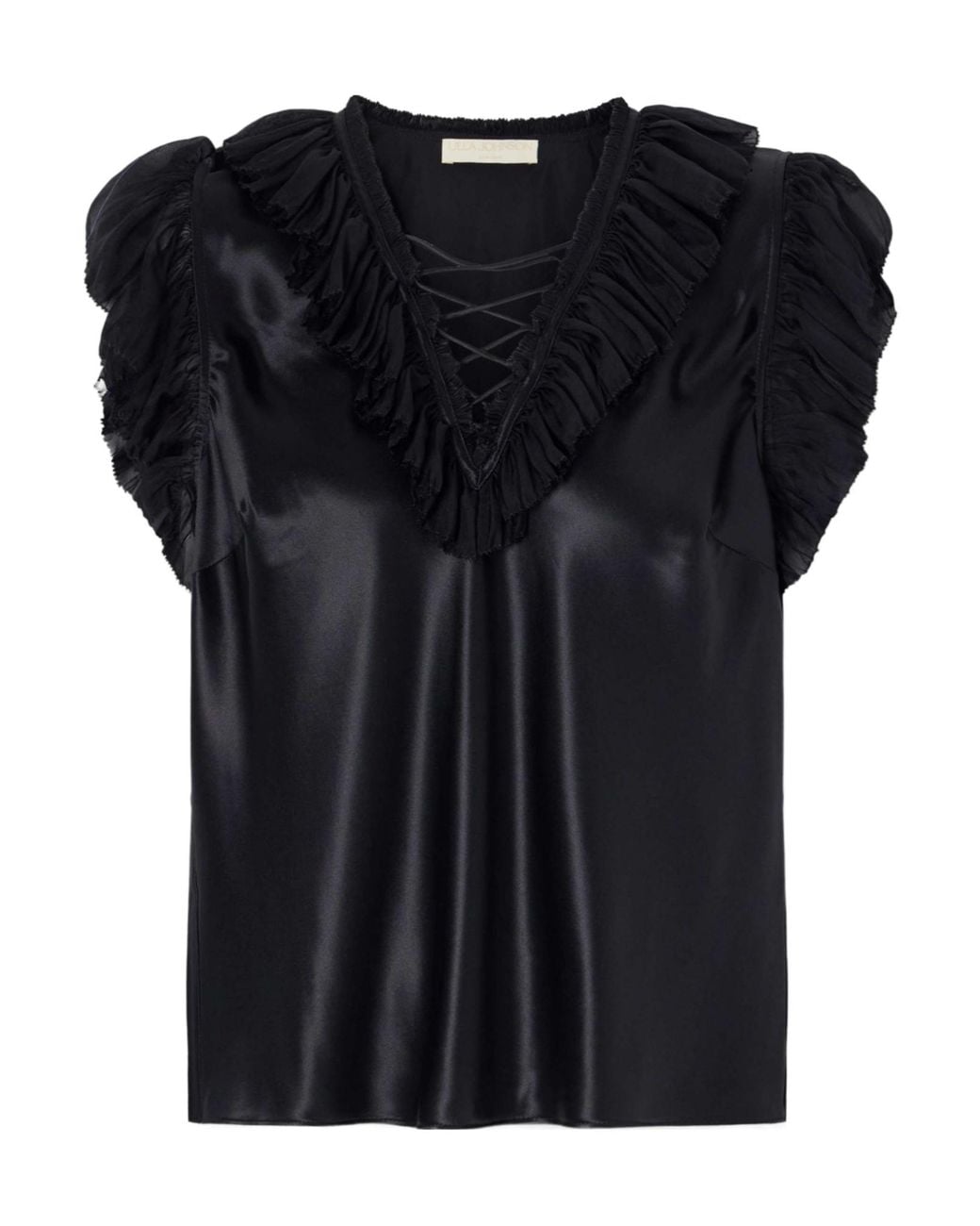 Ulla Johnson Black Ilyana Ruffled Silk Blouse