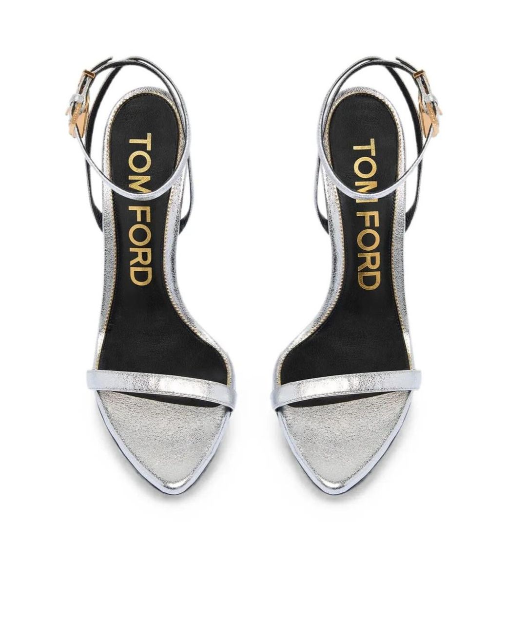 Tom Ford White Padlock-Detail Metallic Sandals