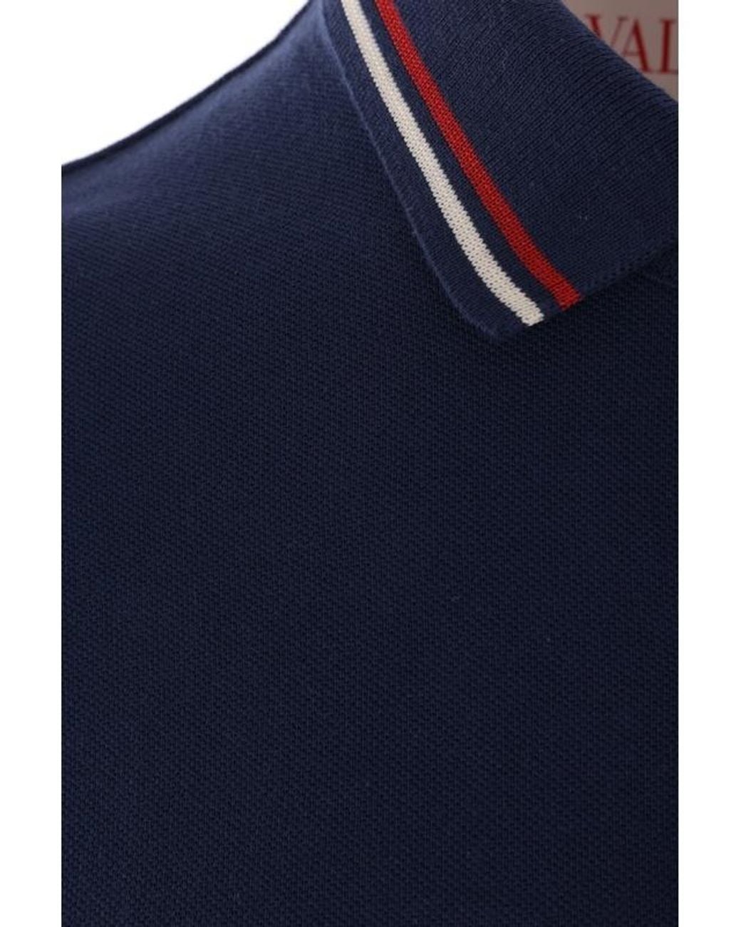 Valentino Blue Logo Embroidered Button Detailed Polo Shirt for men