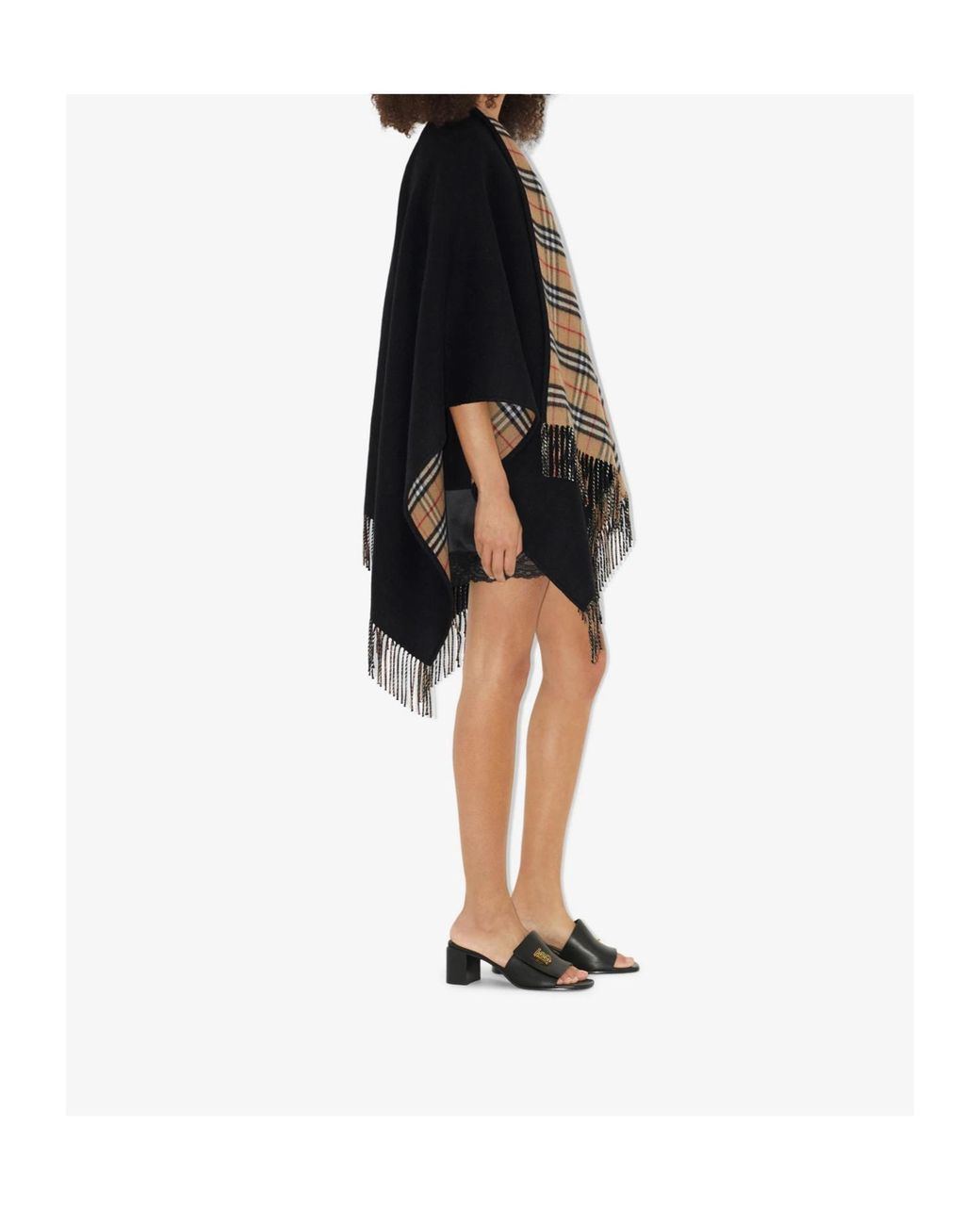 Burberry Black Fringed-Edge Reversible Cape