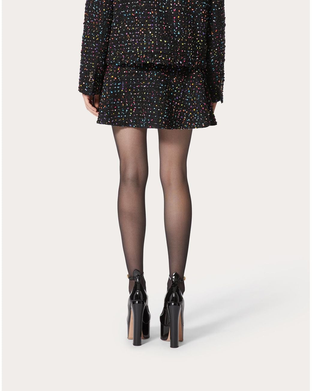 Valentino Black Dotted Tweed A-Line Skirt