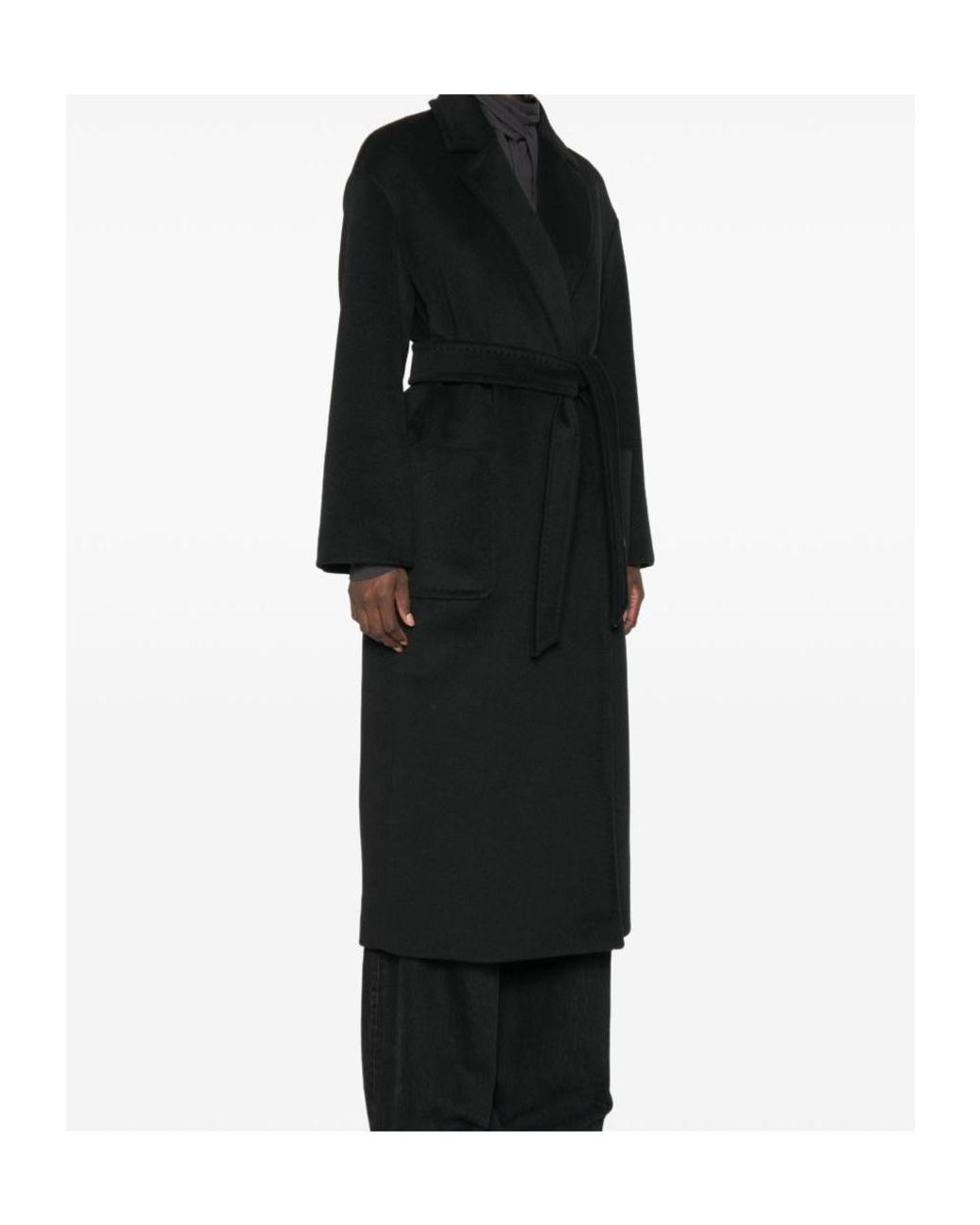 Max Mara Black Studio Giambo Brushed Finish Belted Coat