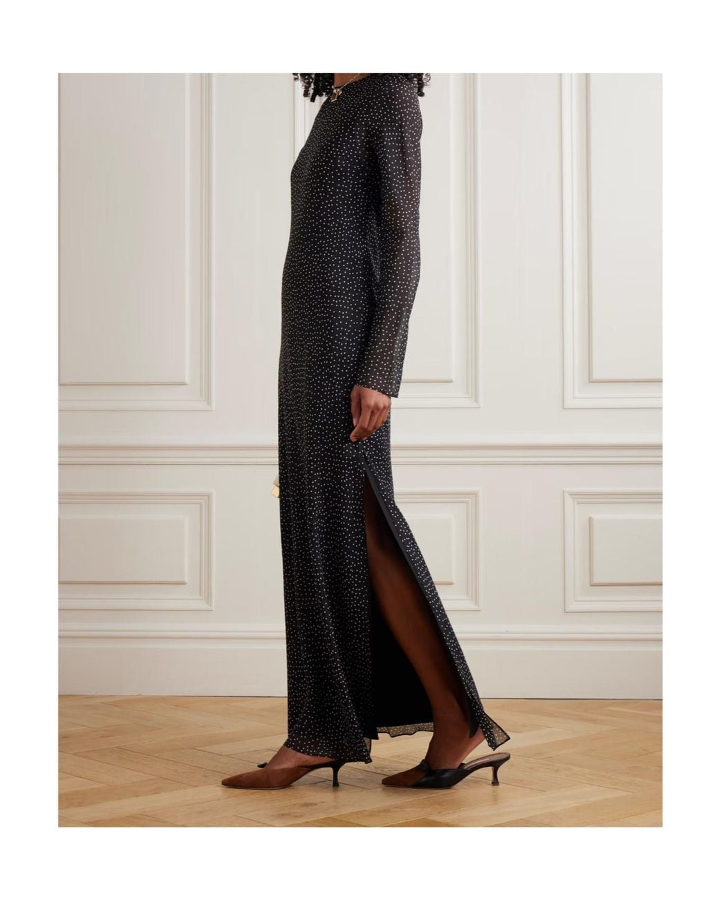 Sir Black Lisander Layered Polka-Dot Silk-Chiffon Maxi Dress
