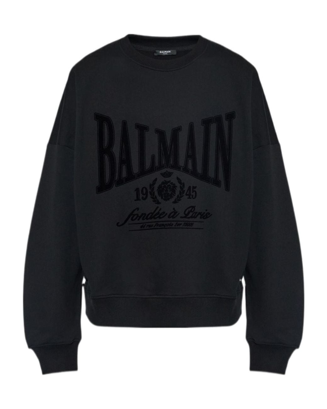 Balmain Blue Flocked Logo Crewneck Sweatshirt for men