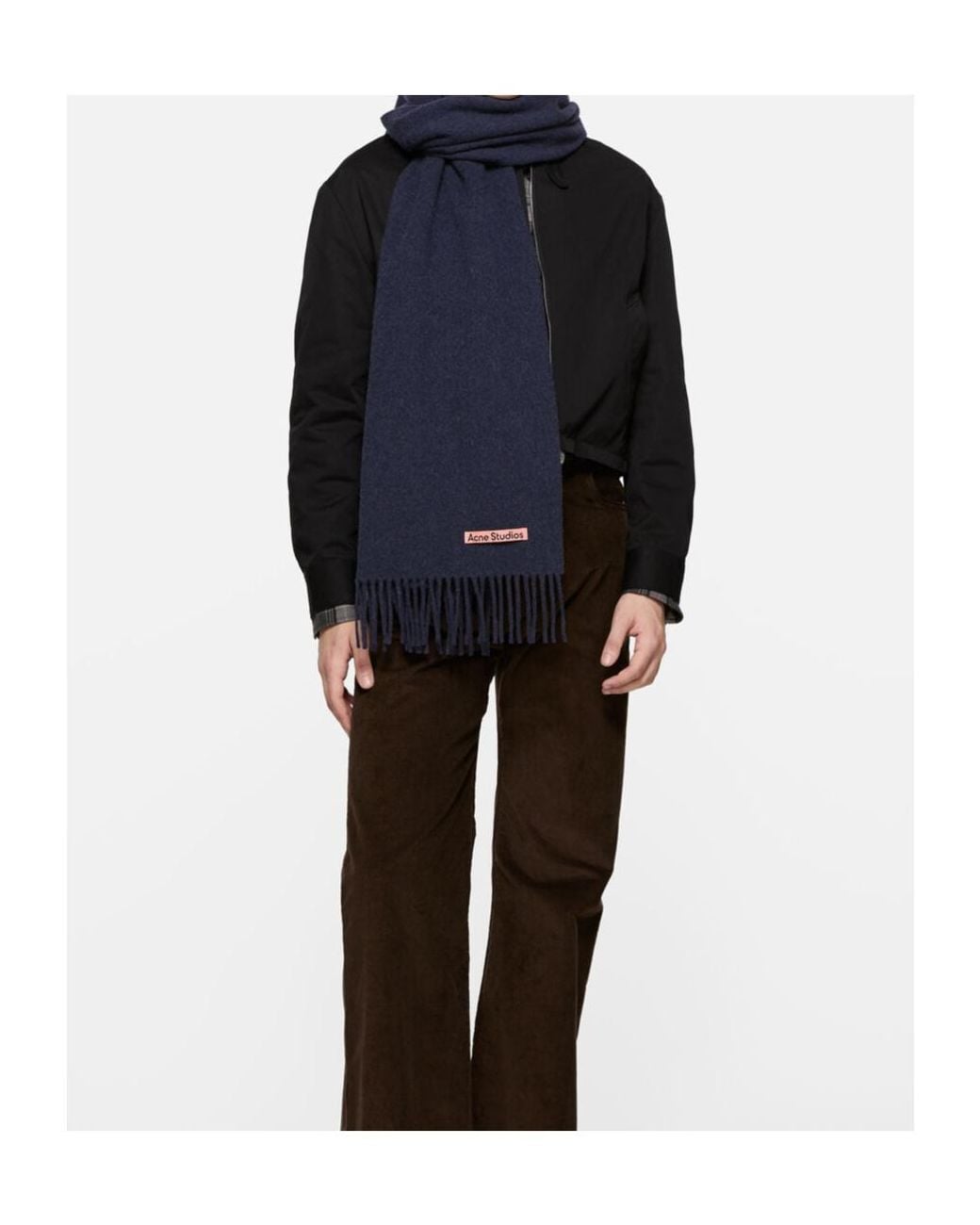 Acne Blue Fringe Wool Scarf Narrow for men