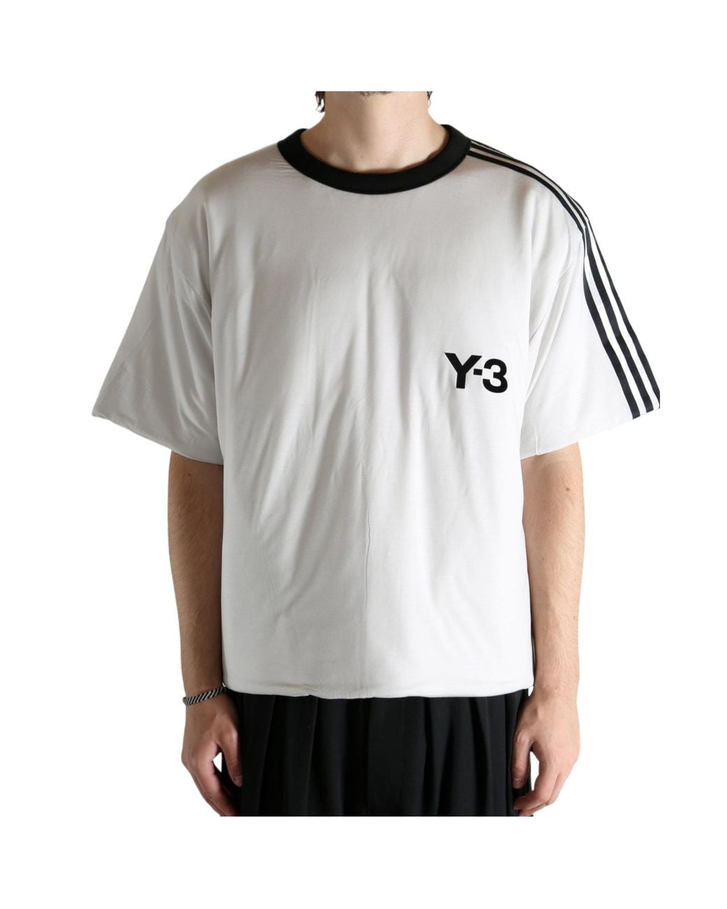 Y-3 Gray 3-Stripes Padded Short Sleeve T-Shirt for men