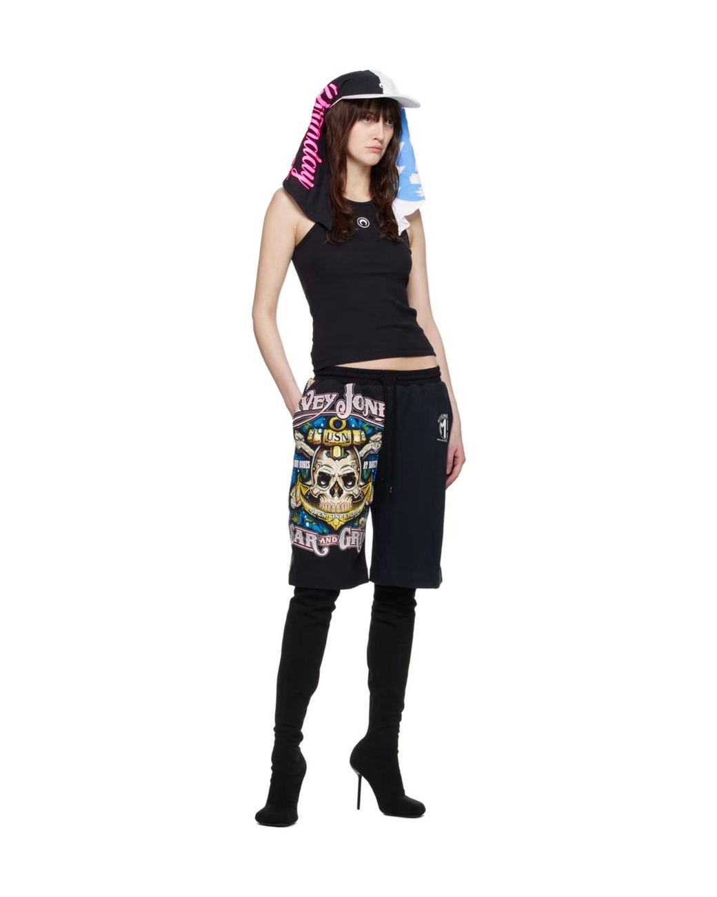 MARINE SERRE Black Plain Jersey Printed Shorts