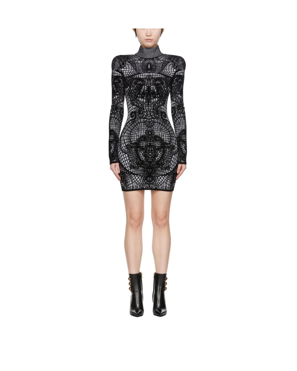 Balmain Black Printed Knitted Dress