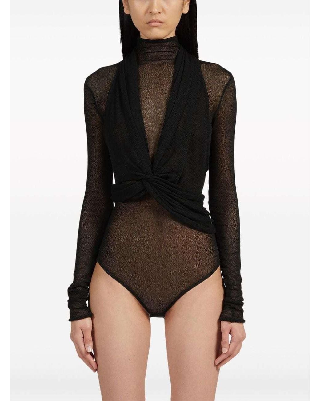 Ferragamo Black Ferragamo Rear Zipped Semi-Sheer Bodysuit