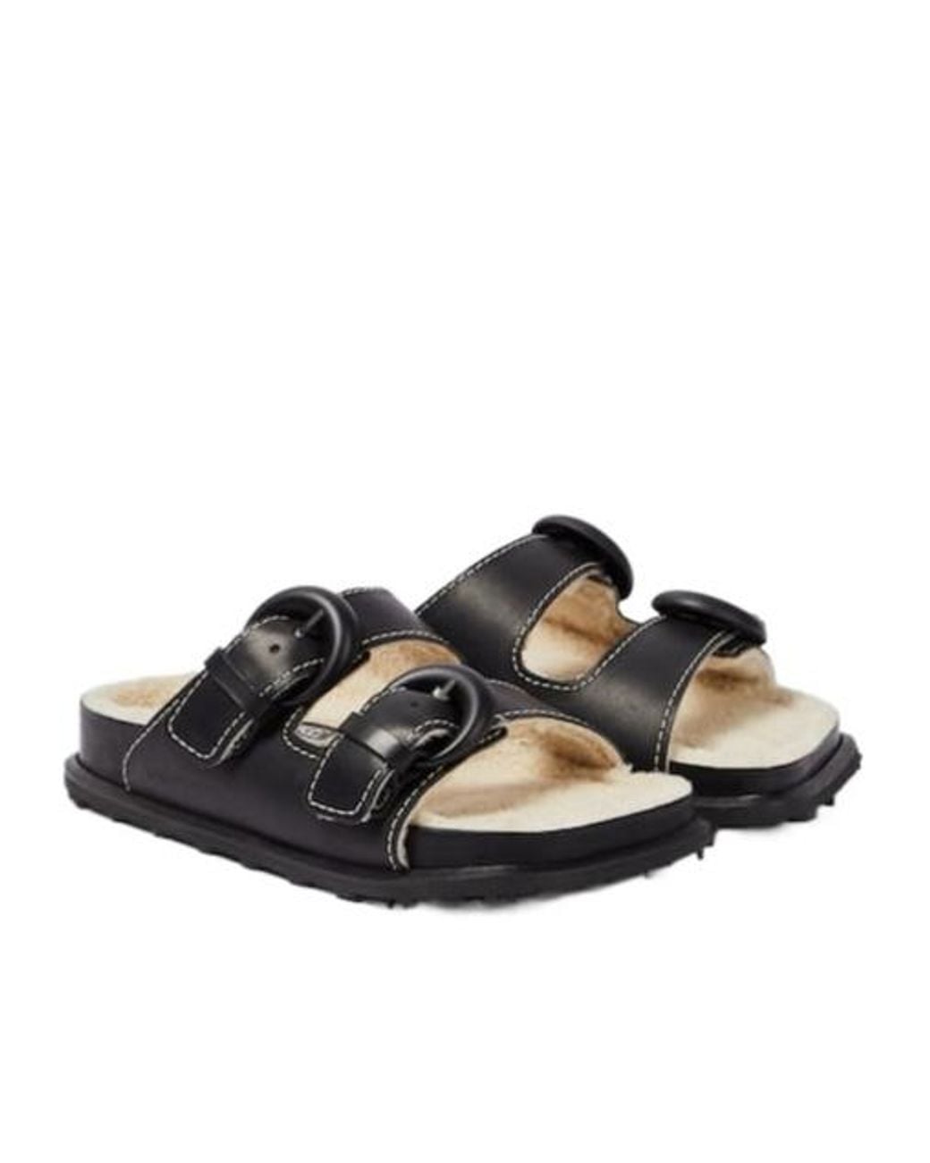 MARINE SERRE Black Leather Slides