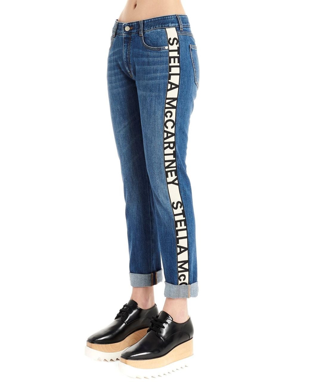 Stella McCartney Blue Logo-Stripe Cropped Jeans