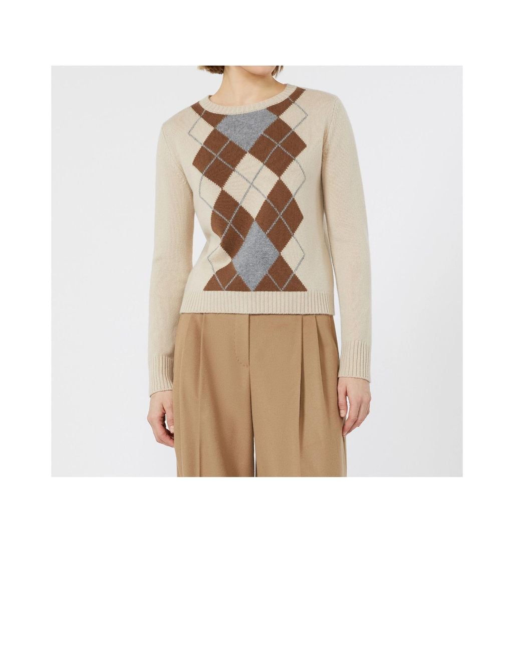 Max Mara Natural Studio Argyle Intarsia Knit Crewneck Jumper
