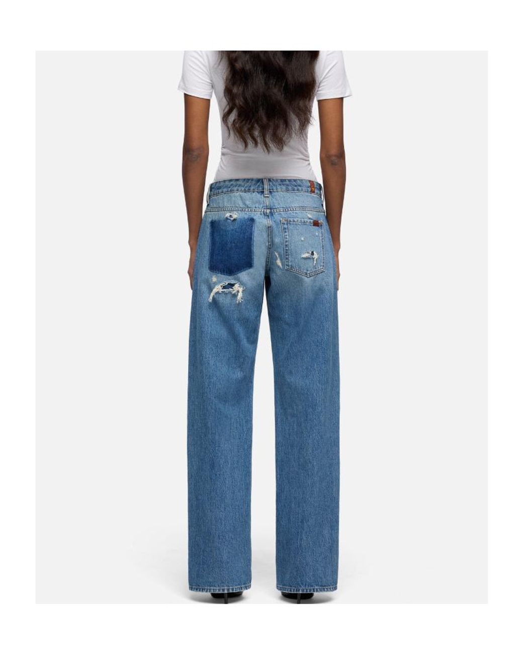 7 For All Mankind Blue Distressed Straight-Leg Jeans